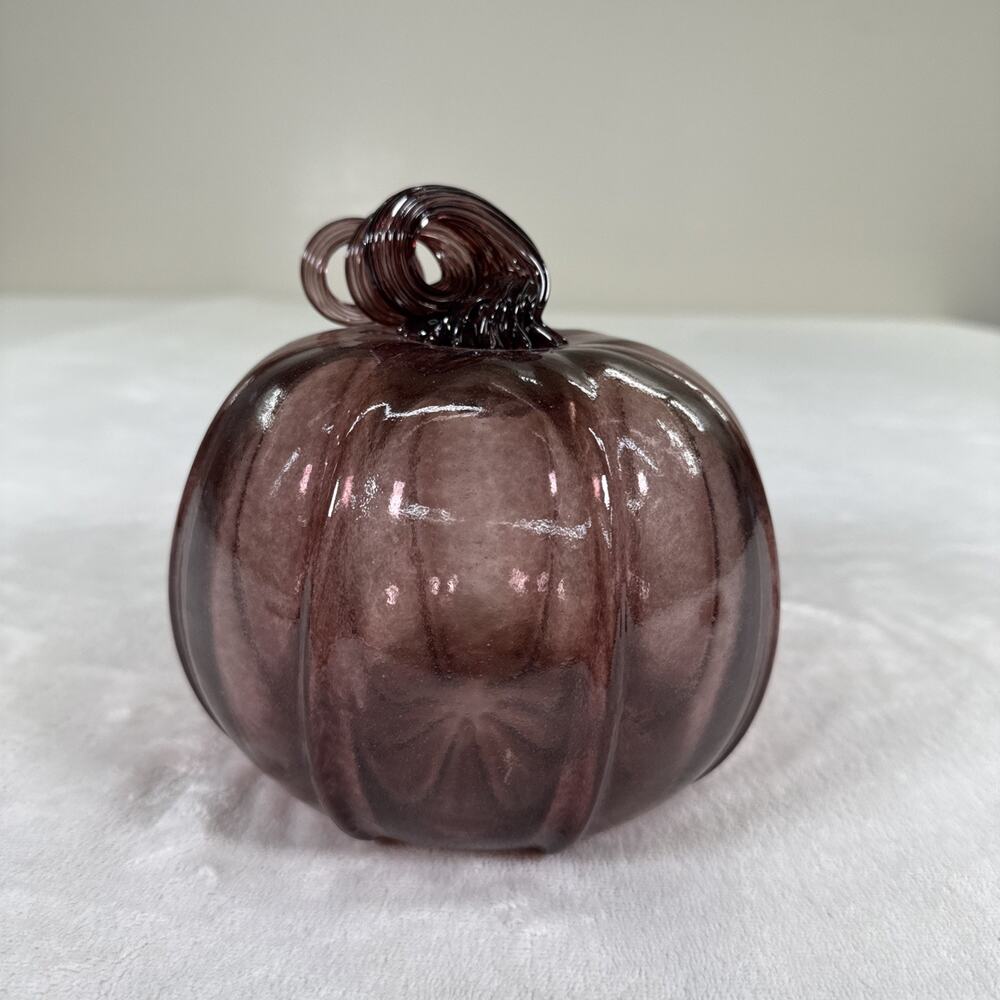 Art Glass Purple Pumpkin Figurine 6” Hand Blown Decorative Fall Harvest Home - Picture 5 of 12